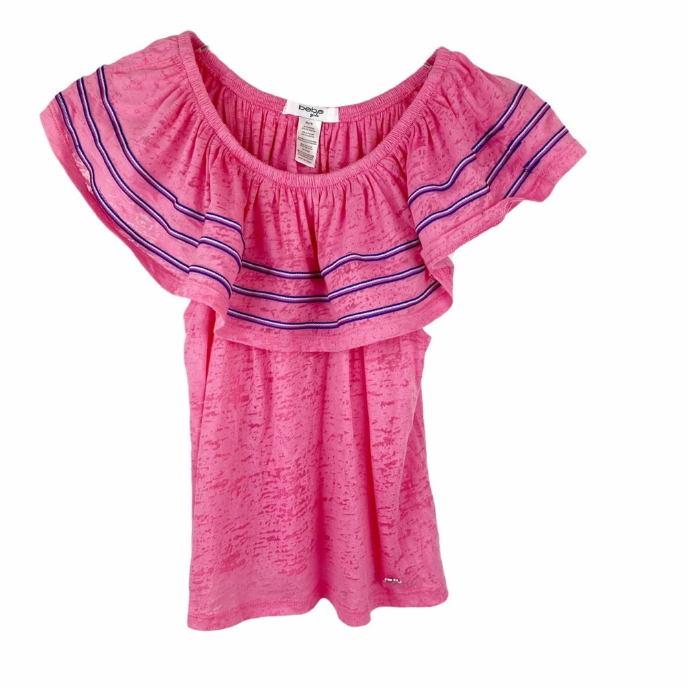 BEBE Girls Pink Off Shoulder Burnout Top XL 16